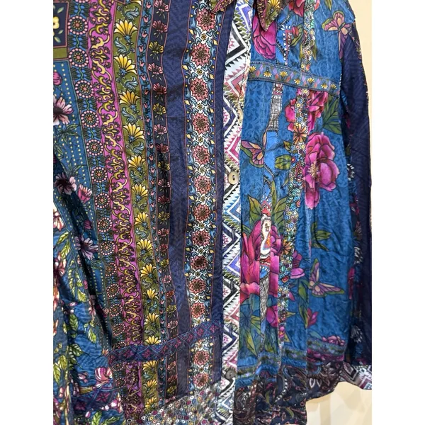 John Mark women's mixed-print button-front tunic‎ Size Large Silky Floral Boho - Image 4