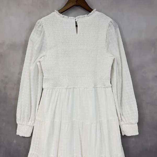 PrettyGarden Smocked Tiered‎ Dress Women Large Swiss Dot Cottage Boho Coastal - Image 4