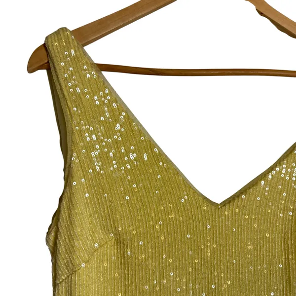 Xscape Yellow Sequined Asymmetric Neck Slit Sleeveless V-Neck Formal Gown Size 6 - Image 3