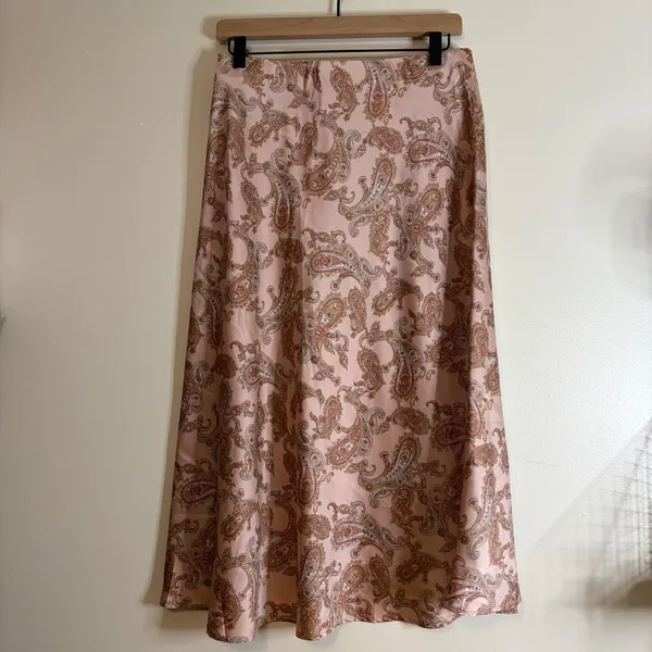Timing Rose Pink‎ Paisley Satin Midi Slip Skirt Large - Image 3