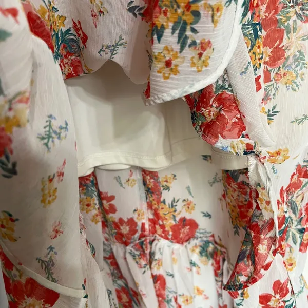 Maurices Floral Smocked Midi Dress Red‎ White Ruffle Strap Plus Size 1X - Image 6