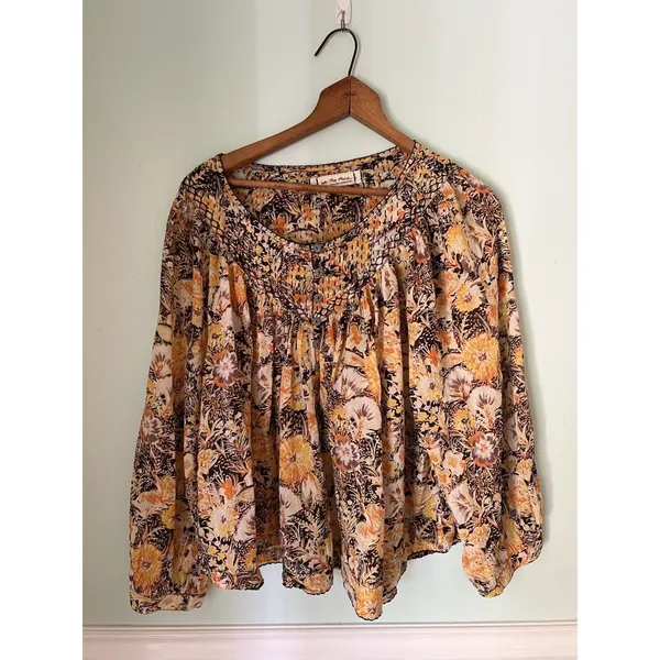 Free People We The Free Small COOL MEADOW Printed Floral Top Orange Earthy Boho - Image 4