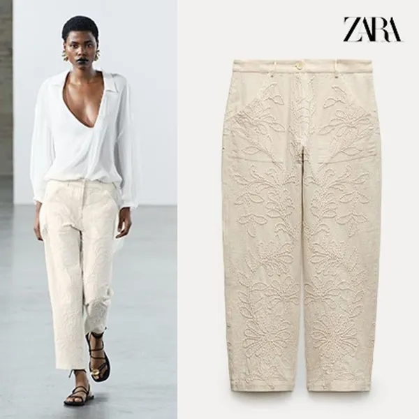Zara NWT EMBROIDERED PANTS ZW COLLECTION. Size Medium - Image 7