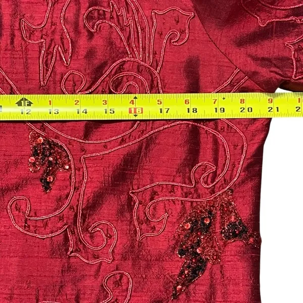 Vintage Anage Red Silk Beaded Sequins Kimono Jacket Sz S Artsy Boho Embroidered - Image 6