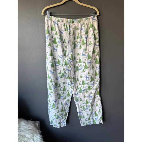 LL Bean Ladies Pajama Pants with Holiday Reindeer and Tree Print - Image 2