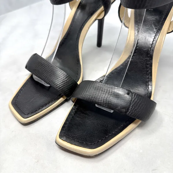 GUCCI Vintage Y2K Leather Square Open Toe Strappy Stiletto Heel Sandal Black 9.5 - Image 4