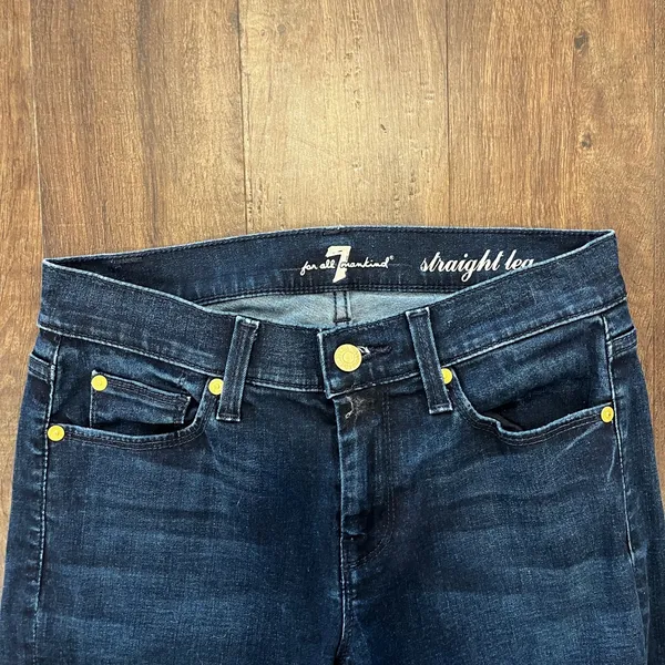 7 for All Mankind Straight Leg Women Size 27 Blue Jean Low Rise Dark Wash - Image 2