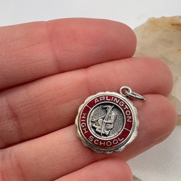 Vintage‎ Sterling Silver Arlington High School Red Enamel Charm Pendant 2.76g - Image 4