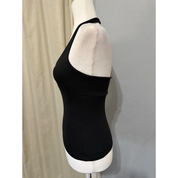 Y2K Bebe Womens Size M Black V-Neck Halter Top Slim Fit Open Back Made in USA - Image 2