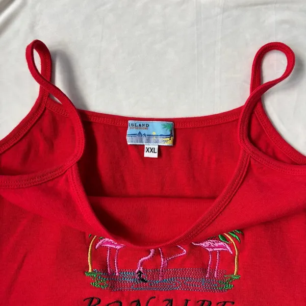 90s Vintage‎ Island Expressions Bonaire Red Tank Top Embroidered Cami Y2K XXL - Image 5