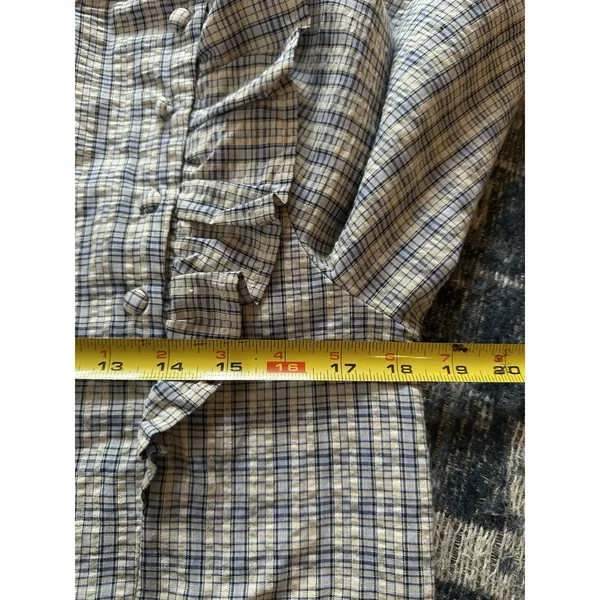 Lumiere Prairie Blouse Long Sleeve Ruffled Shoulder Buttons Plaid Size Small EUC - Image 4