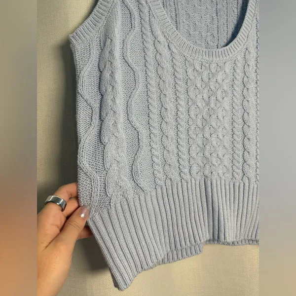 Lulus Sophisticated Staple Light Blue Cable Knit Sweater Vest Size Small - Image 8