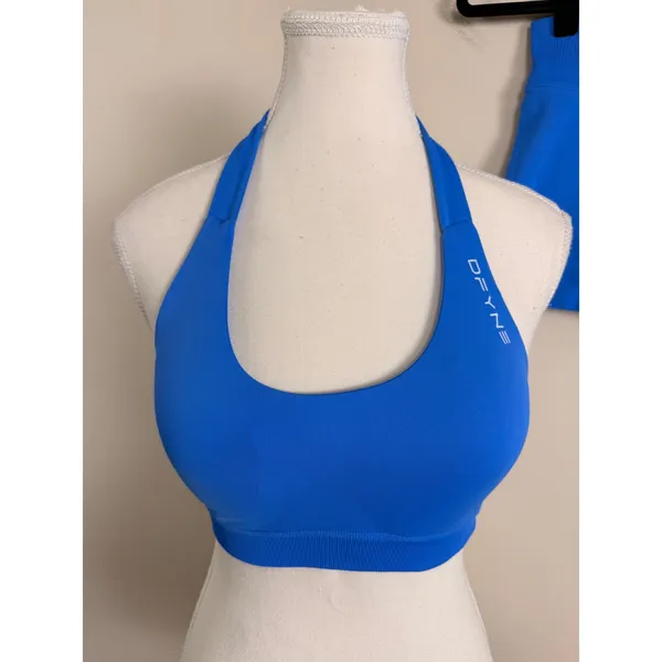 DFYNE Impact Halter Sports Bra and Scrunch Shorts Set Cobalt Blue XS - Image 3
