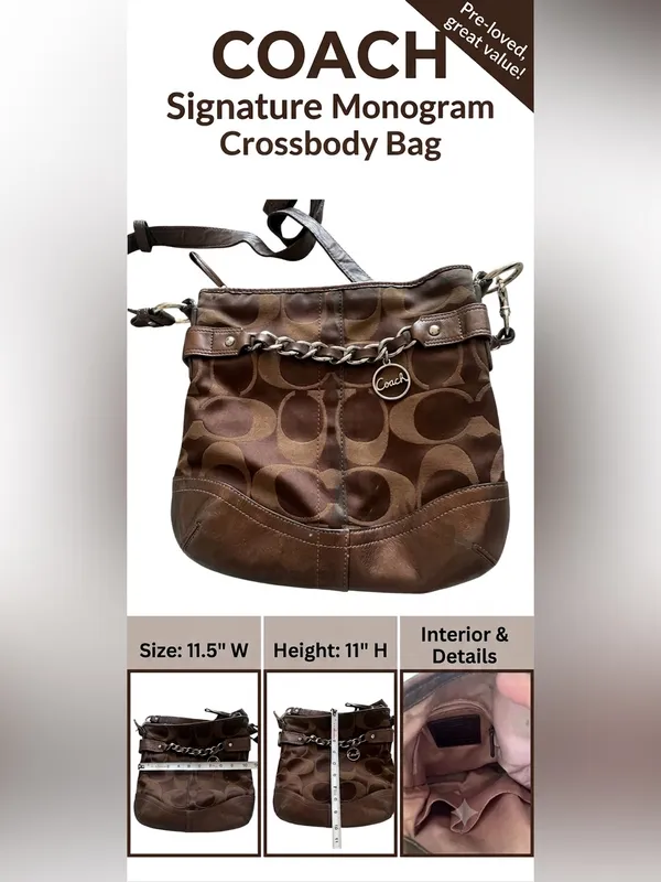 Coach F19730 Signature Optic Chain Crossbody /‎ Shoulder Bag – Chocolate Brown - Image 2