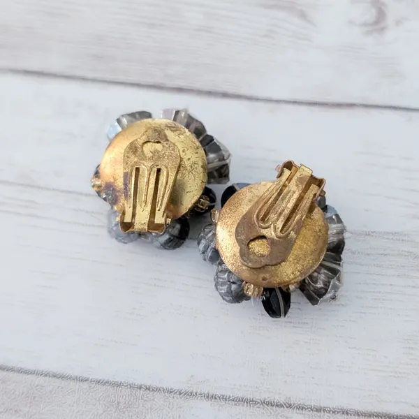 Vintage Clip On Earrings Unusual Dark Tones Cluster Large Statement - Image 4