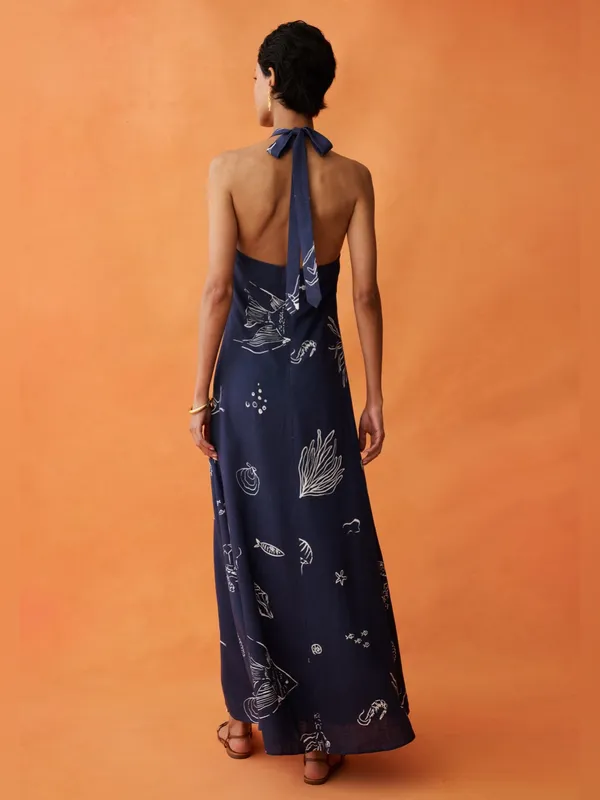 NWT Few Moda Oceana Dress size 2 ANAYA midnight maritime linen maxi navy blue - Image 2