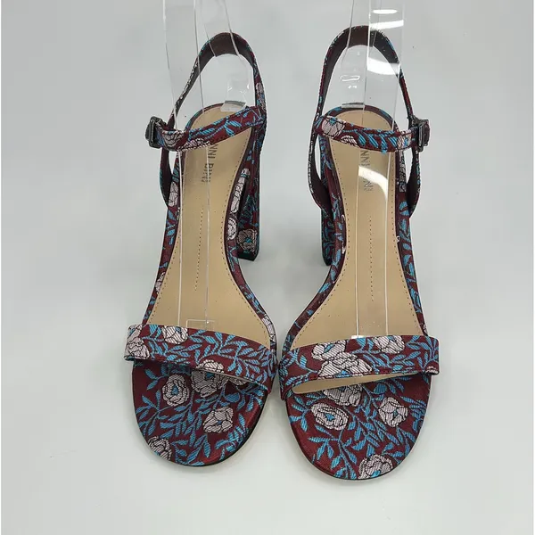 Gianni Bini Mckaria Jacquard Floral Block Heel Sandals Burgundy Blue 7.5 Wedding - Image 5