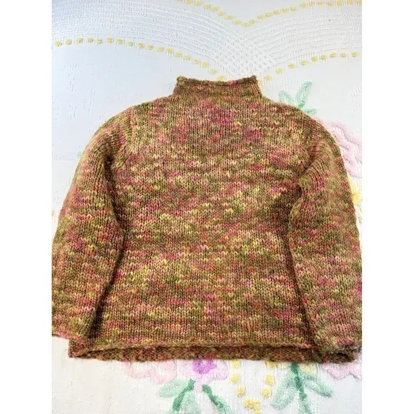 Orvis Womens L 100% Wool Chunky Knit Mock Neck Sweater Multicolor Space Dye 21HP - Image 2