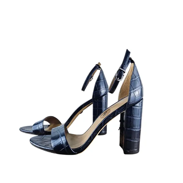 Sam Edelman Yaro Navy Crocodile Heels Open Toe Block Sandals Womens Size 8 - Image 3