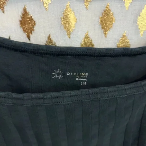 Aerie offline crop top black ribbed striped goth size L - Image 3