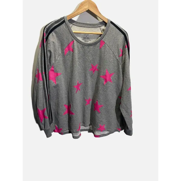Torrid Active‎ Sweatshirt Womens 0 Gray Pink Star Print Racing Stripe Athleisure - Image 2