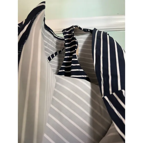 Garnet Hill Surplice Wrap One‎ Piece Striped Swim Dress 6 Blue White - Image 4