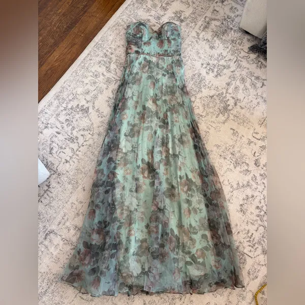 Lulus Most Beautiful Day Sage Multi Floral Print Organza Maxi Dress Size Medium - Image 3