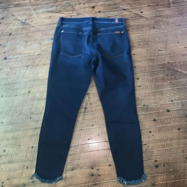 7 for All Mankind dark wash ankle skinny cropped raw hem 31 jeans - Image 5