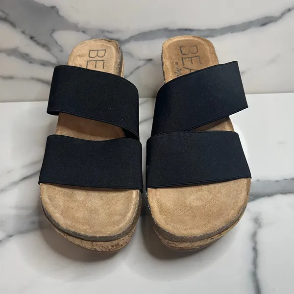 Beach by Matisse Wmns Black Strap Cork Wedge Bare All Sandals Sz 8 Beachy Resort - Image 2