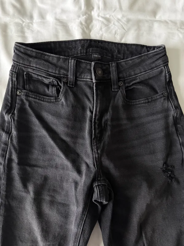 Black AE Stretch High Waisted Ripped Mom Jeans - Image 4