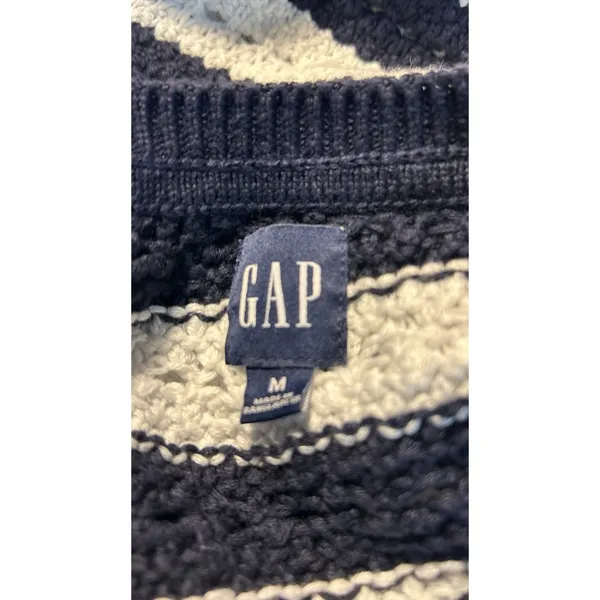 GAP Crochet Sweater Y2K Women Size M White/Navy Split-Hem Oversized Boho - Image 7