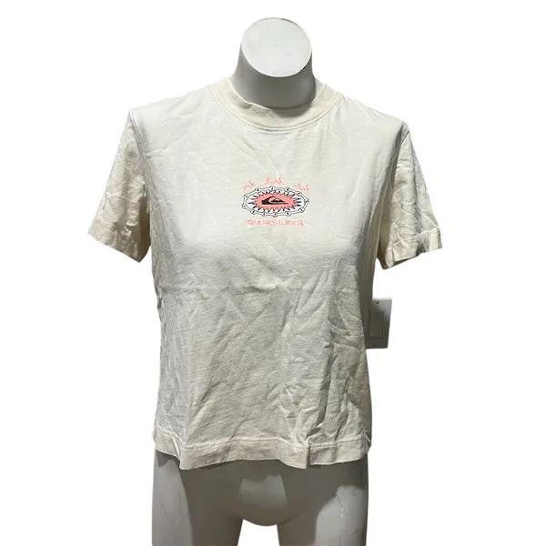 Quiksilver T-Shirt Womens M Cream Graphic Logo Crew Neck Short Sleeve Tee - Image 2