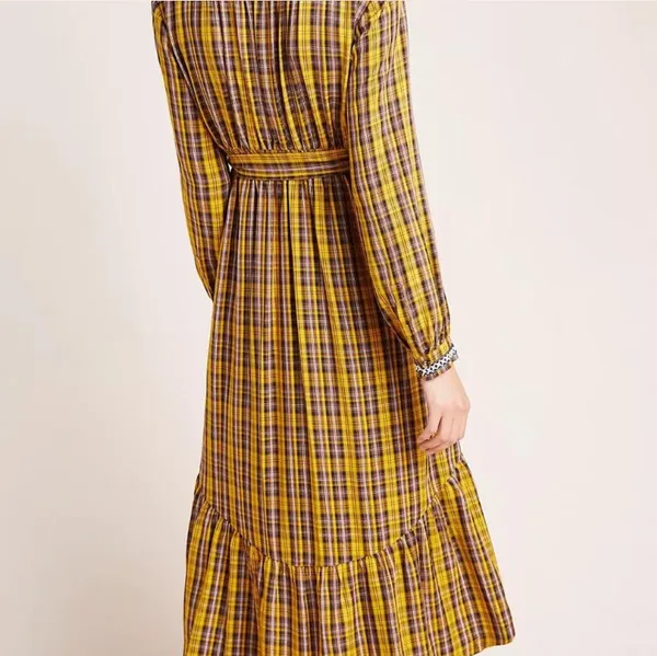Anthropologie Dalton Plaid Wrap Midi Dress Size: S - Image 2