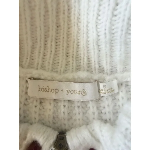 Bishop + Young Ivory Knit Sweater Vest Size S Half Zip Funnel Neck Drawstring He - Image 3