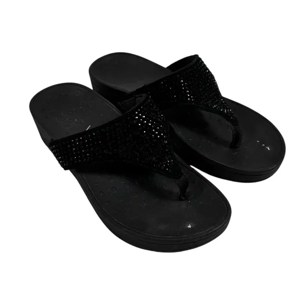 Vionic Naples Black Rhinestone Wedge Sandals Orthaheel Thong Slides Women 7 - Image 5