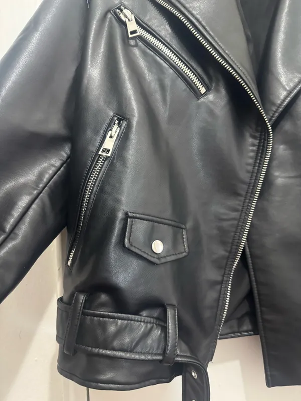 ZARA Black Faux Leather Moto Jacket size M - Image 2