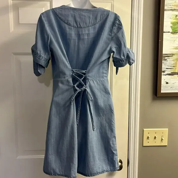 Blue Pair by Francesca’s Lyocell Short Sleeve Button Down Mini Dress- Medium - Image 9