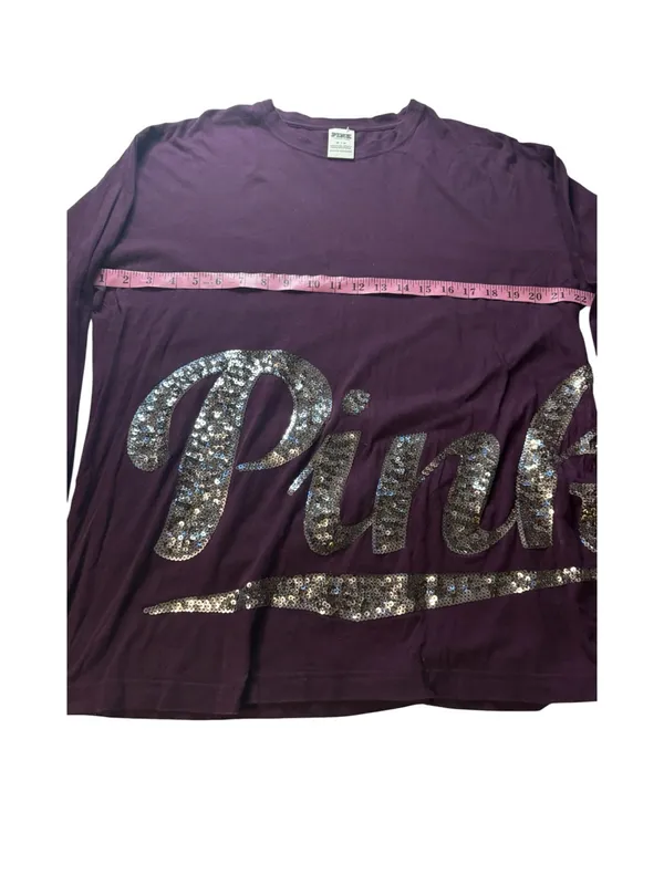 PINK Victoria's Secret Athleisure Wear Long Sleeve Sequin Logo Tee Sz M - Image 4