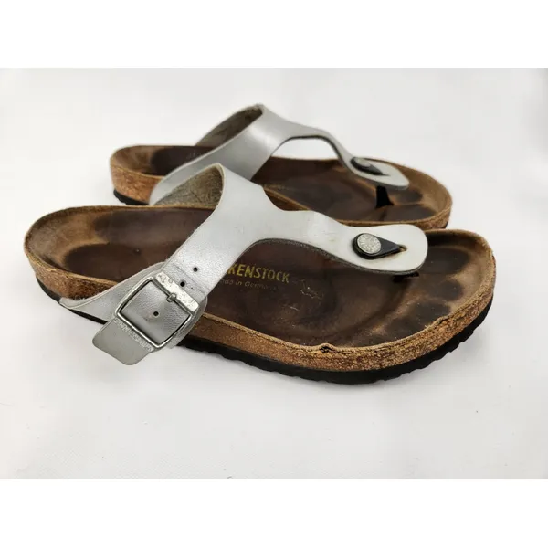 Birkenstock Gizeh‎ Womens Silver Leather Slide Sandals, Size US 10 EU 41 - Image 2