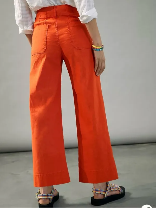 Anthropologie Maeve The Colette Wide Leg Pants Orange Magic Fabric Crop Size 26 - Image 2