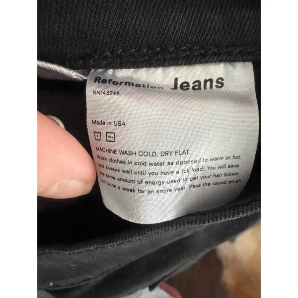 Reformation‎ Liza High Straight Jean Black Destroyed Distressed Raw Hem Size 28 - Image 7