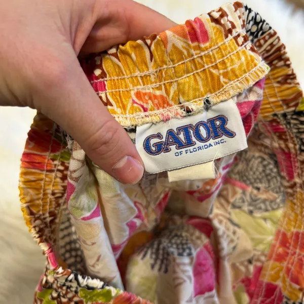 Vintage Gator of Florida Tropical Floral Cotton Shorts Pink Yellow Large USA - Image 3