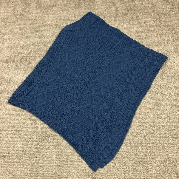 Saol Ireland Poncho Womens Small Medium Merino Wool Cable Knit Sweater Blue New - Image 6