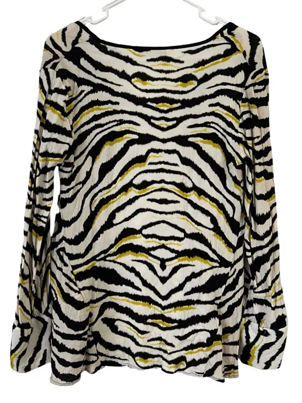 Zara Basic Zebra Print V Neck Shirt Animal High Low Long Sleeve Flowy Top Size S - Image 3
