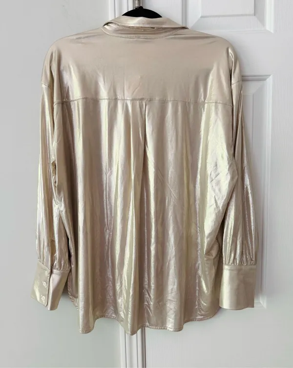 Anthropologie Liquid Shine Buttondown Shirt, Size LP - Image 11