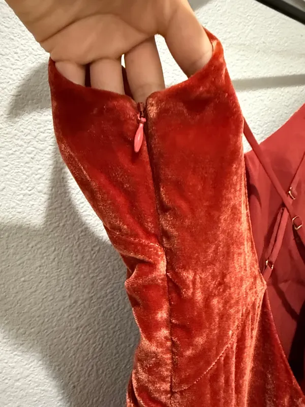 For Love & Lemons Rust Orange Velvet Maxi Dress Size XS - Image 5