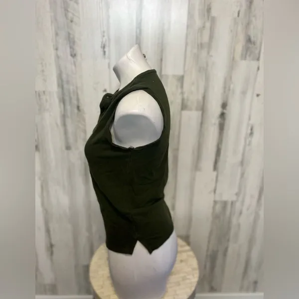 Olive Green Henley Tank Top Womens Size Large L Sleeveless Button Neck - Image 2