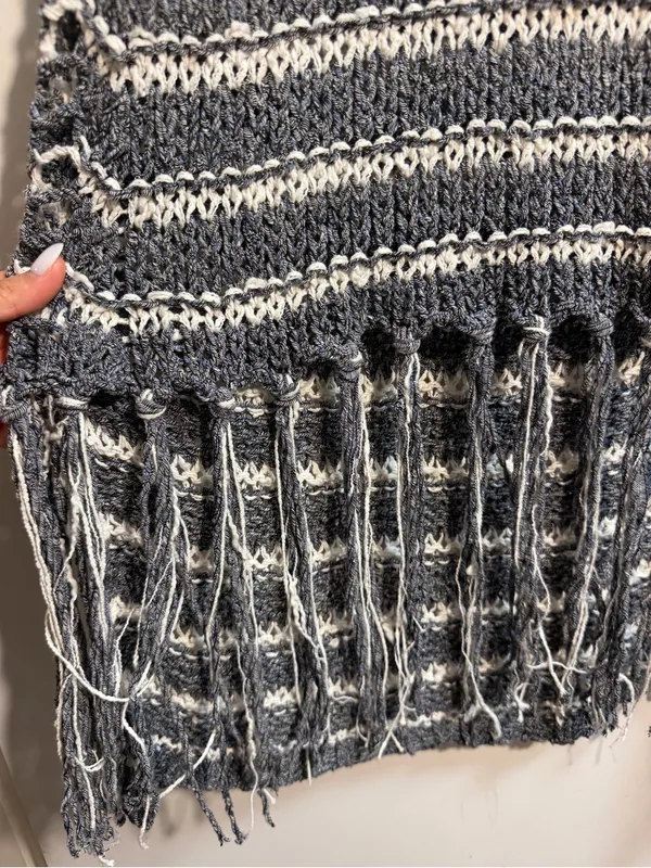 Free People Folksong Fringe Knit Vest Tunic Gray Stripe Boho Cowl Neck M - Image 4
