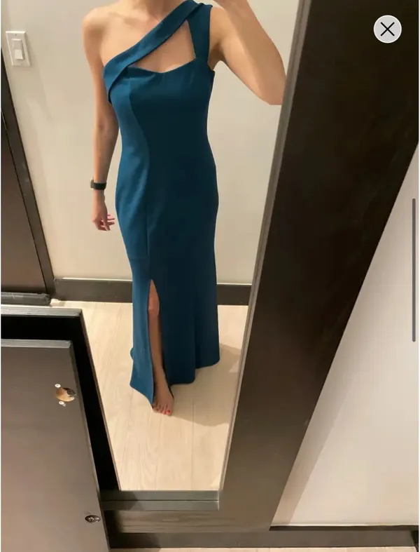 LM Collection One Shoulder Gown Blue Size 2 - Image 5