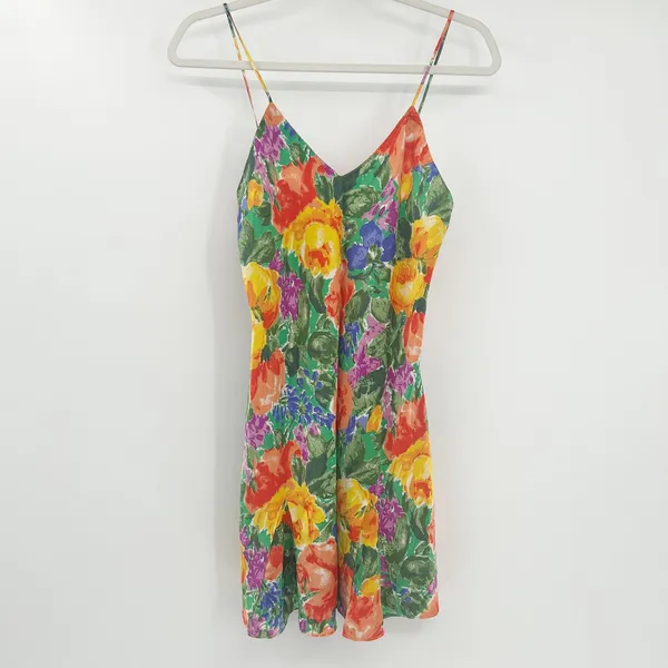 Victoria's Secret Vintage Gold Label 90s Vibrant Floral‎ Print Mini Slip Dress S - Image 3